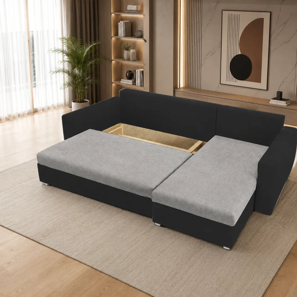Canapé d’angle convertible avec Coffre et accoudoir fixe