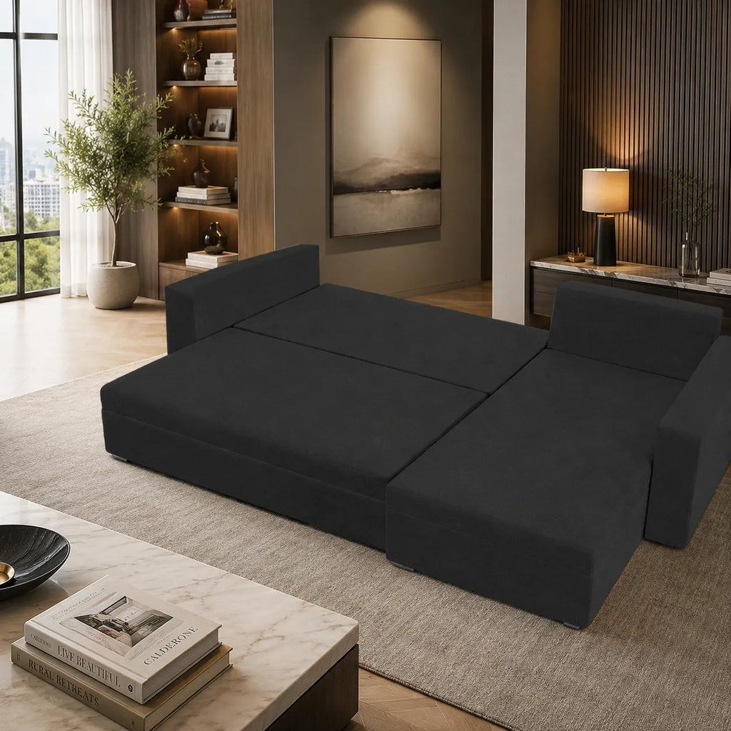 Canapé d’angle convertible avec Coffre et accoudoir fixe