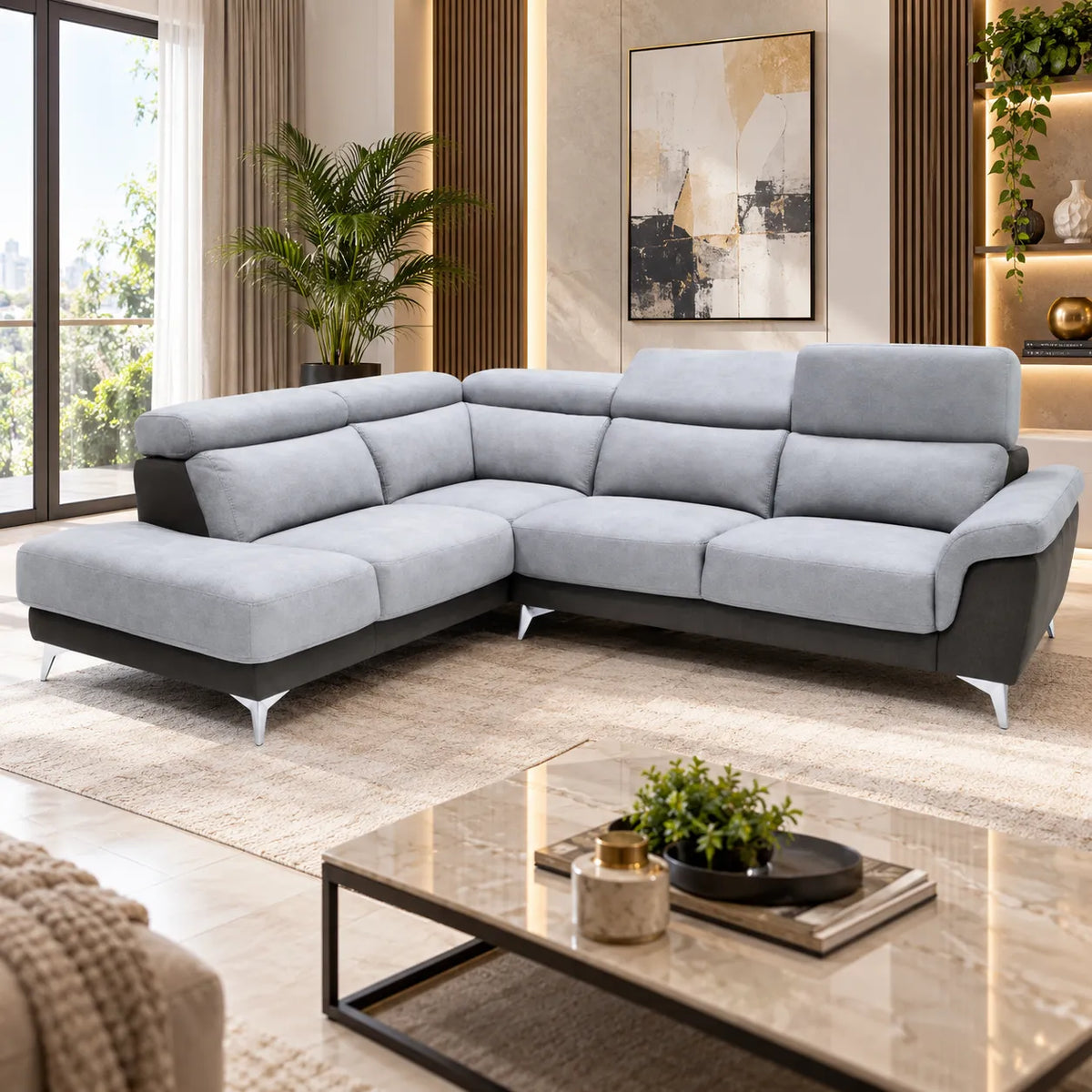 Canapé d'angle modulable relax gris FELIA