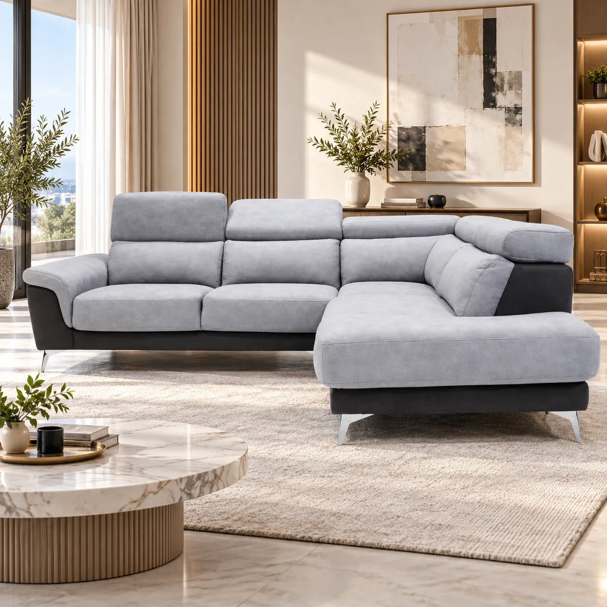 Canapé d'angle modulable relax gris FELIA
