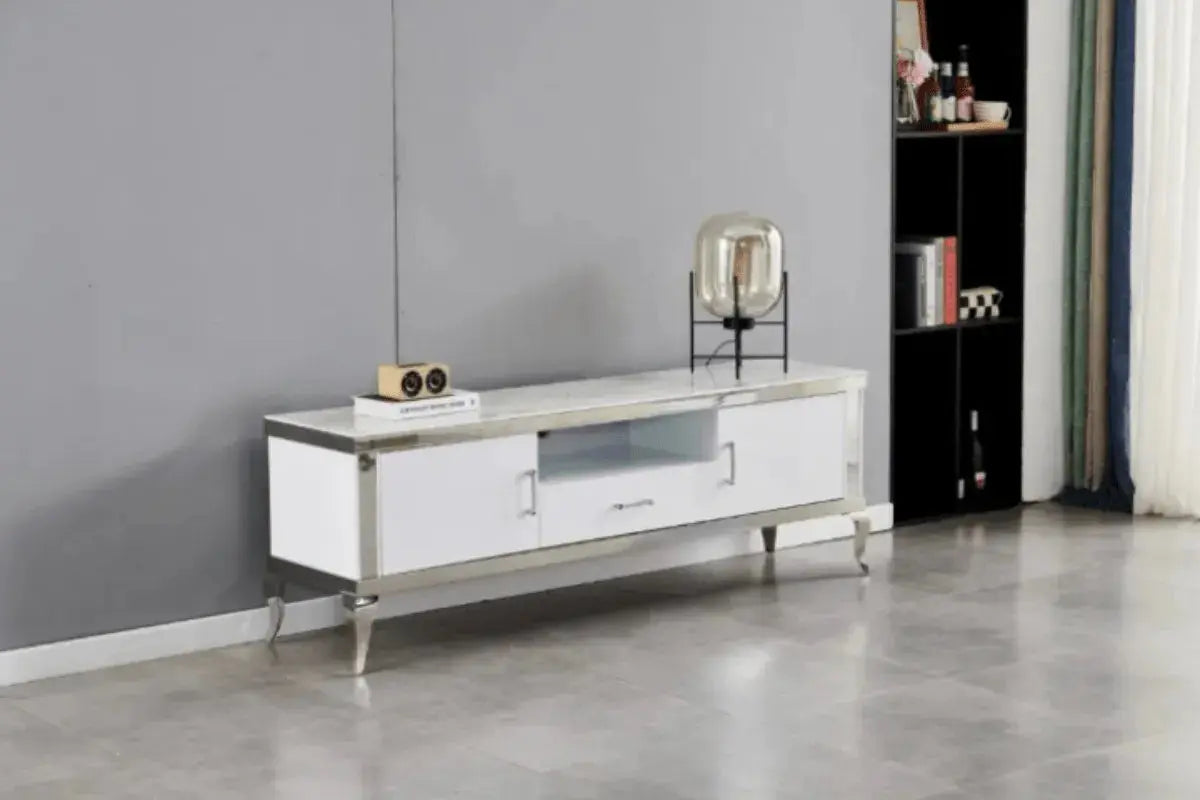 Casa Padrino meuble TV de luxe blanc Avec Rangement Swedzo-Meuble