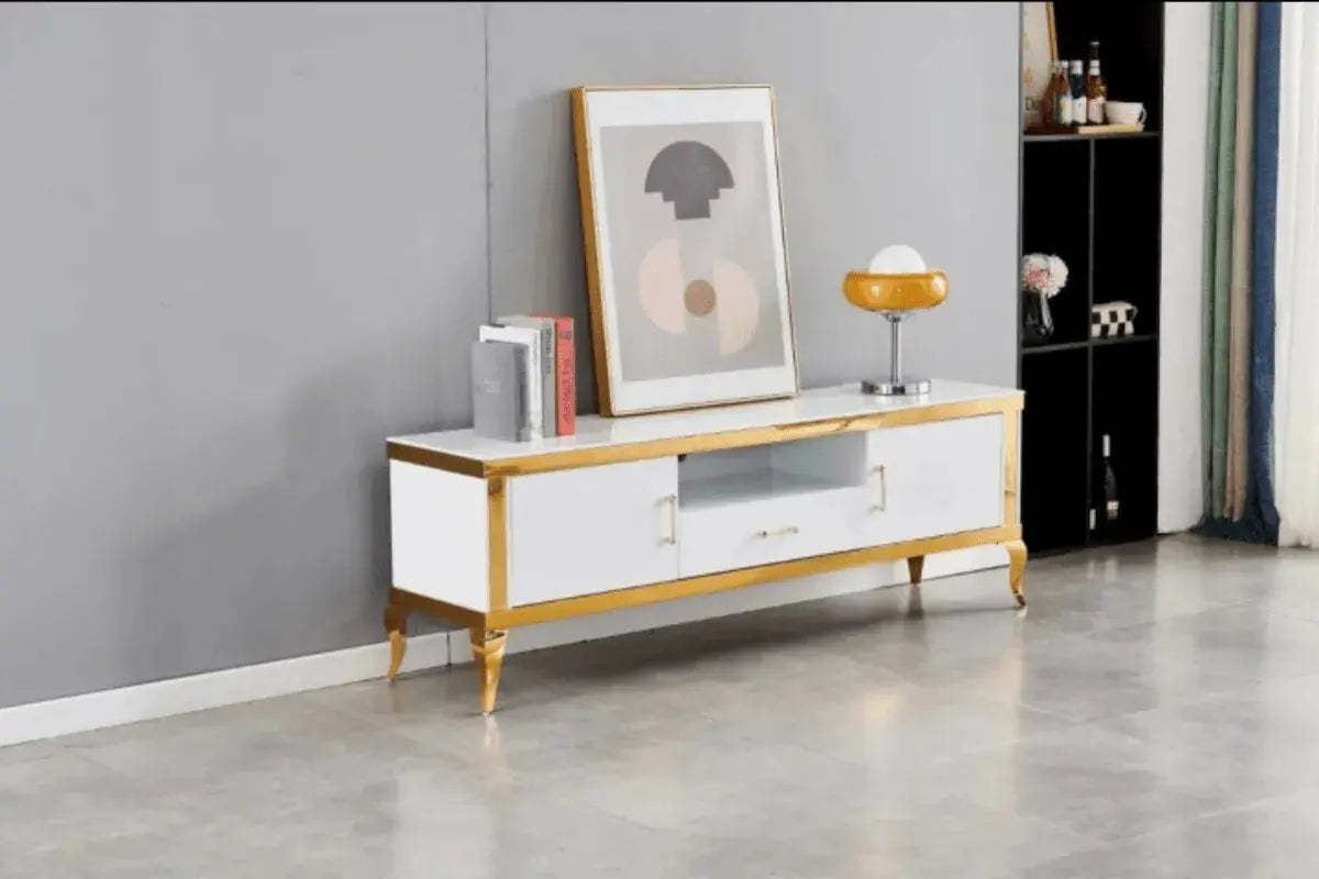 Casa Padrino meuble TV de luxe blanc Avec Rangement Swedzo-Meuble