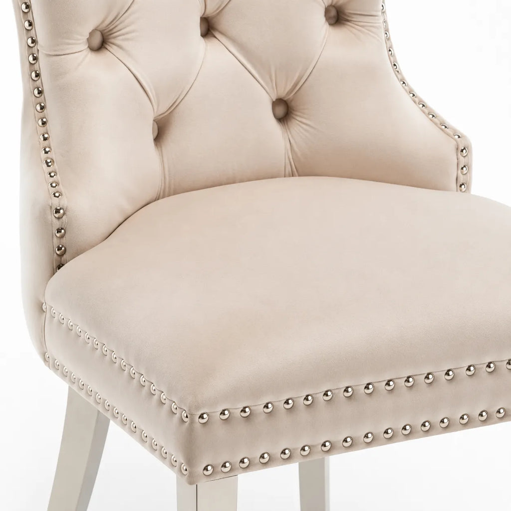 Chaise Capitonnée Argent Beige LORA