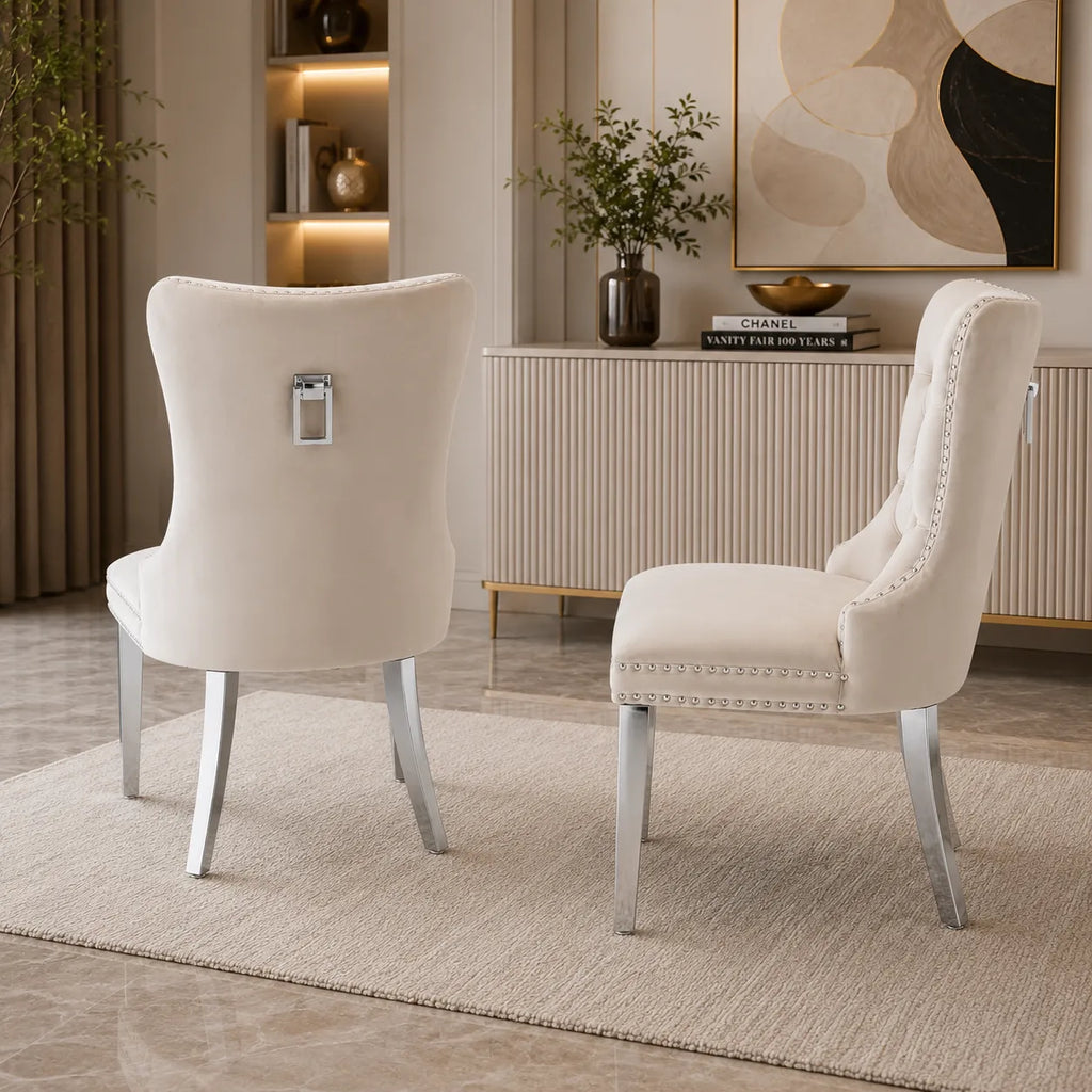 Chaise Capitonnée Argent Beige LORA