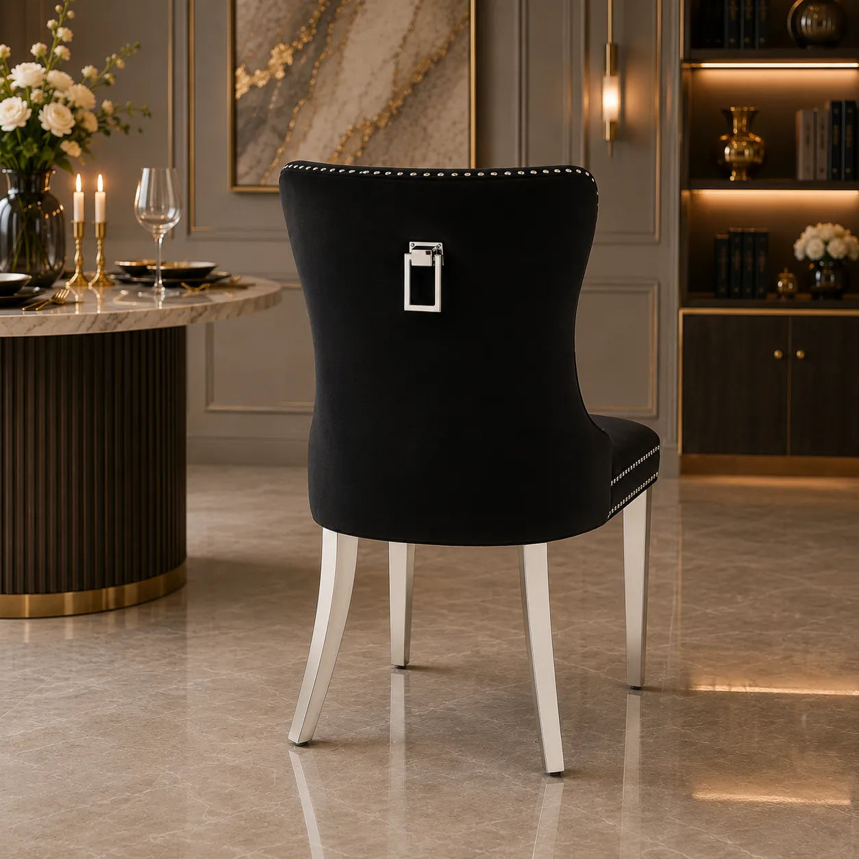 Chaise Capitonnée Argent noir LORA