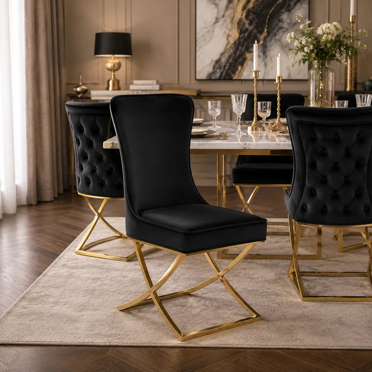 Chaise Dorée Capitonnée ENZO - Lot de 4