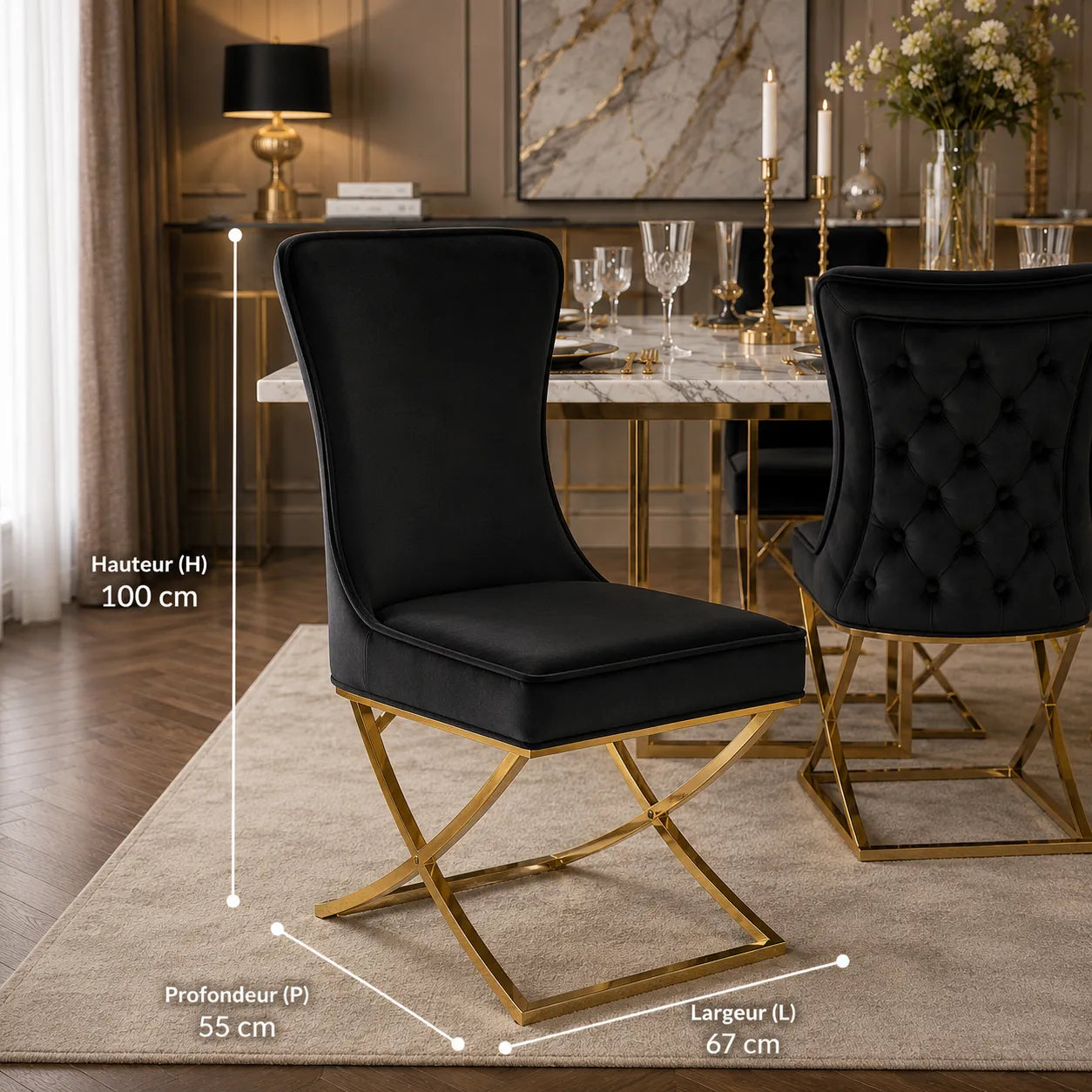 Chaise Dorée Capitonnée ENZO - Lot de 4