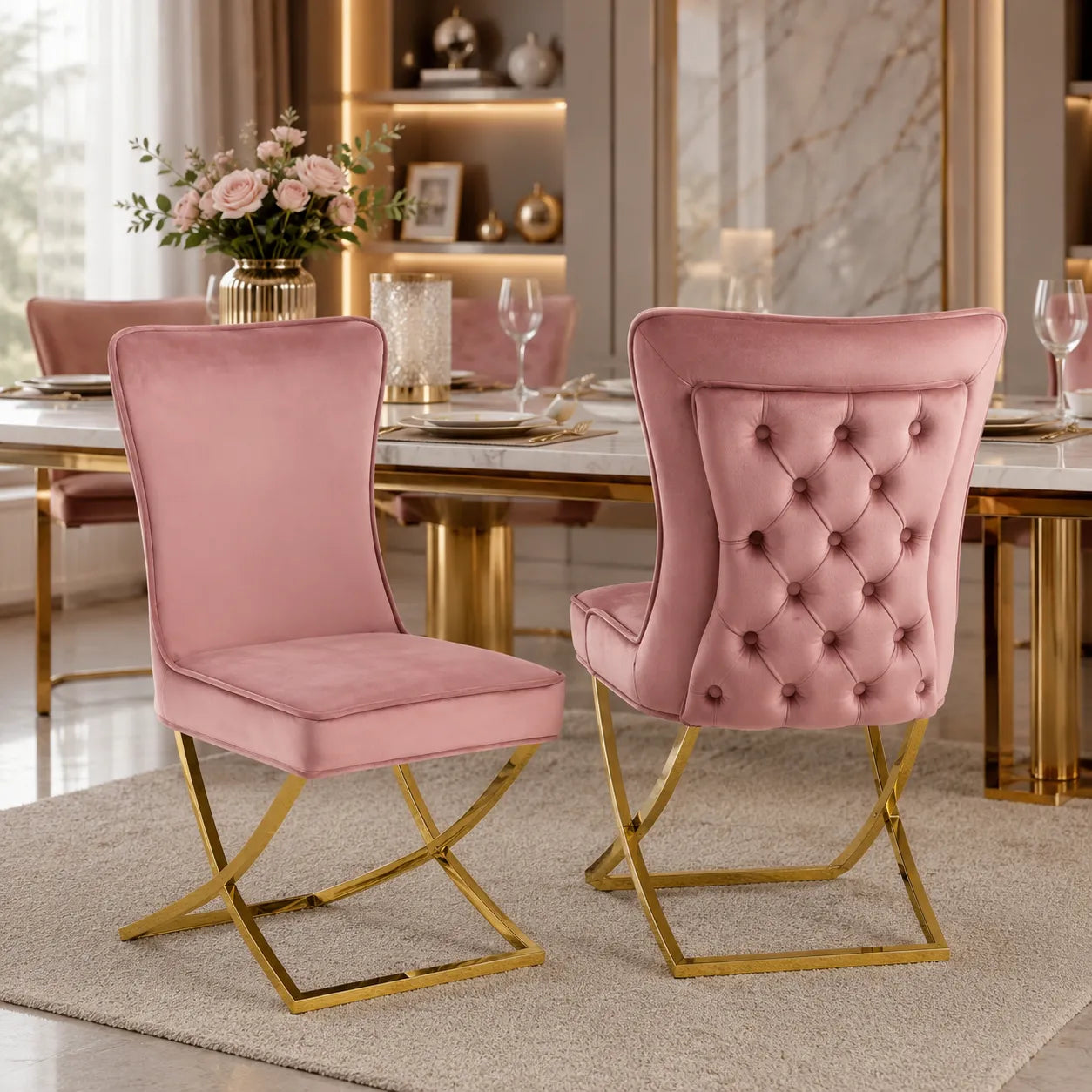 Chaise Dorée Capitonnée ENZO - Lot de 4