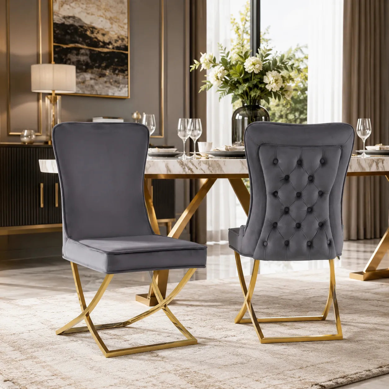Chaise Dorée Capitonnée ENZO - Lot de 4