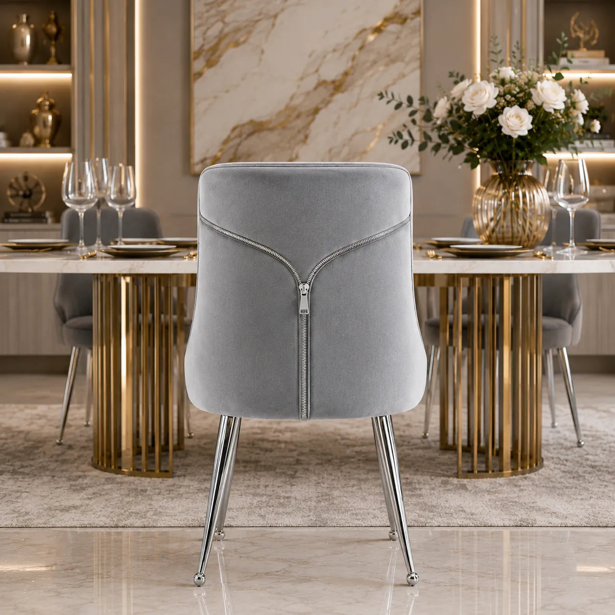 Chaise Velours argent ZIP