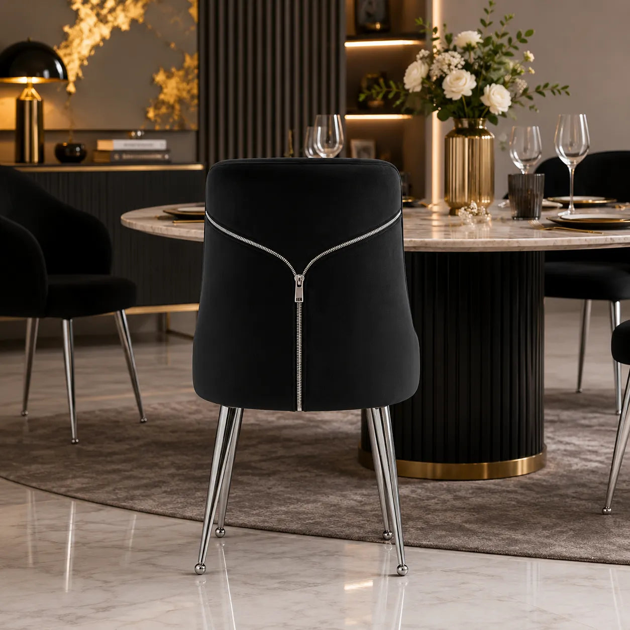 Chaise Velours argent ZIP