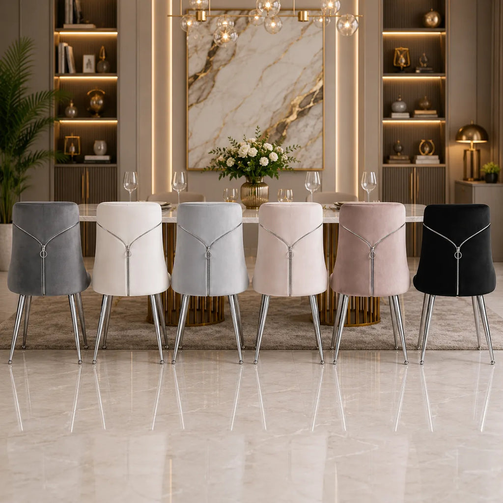 Chaise Velours argent ZIP