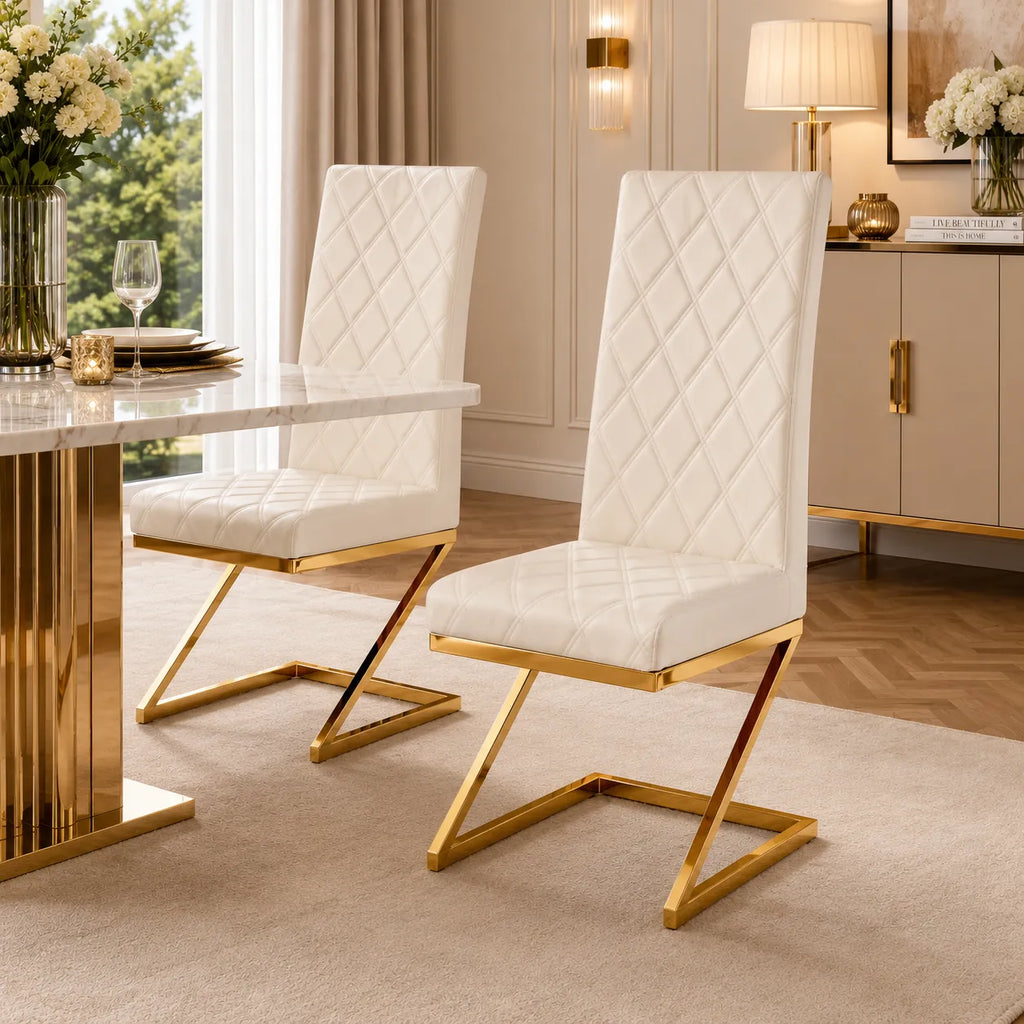 Chaise Velours moka design doré AVA