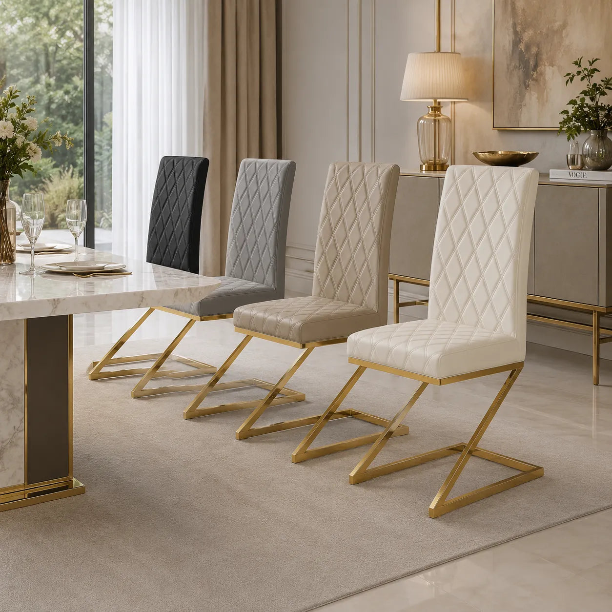 Chaise Velours moka design doré AVA