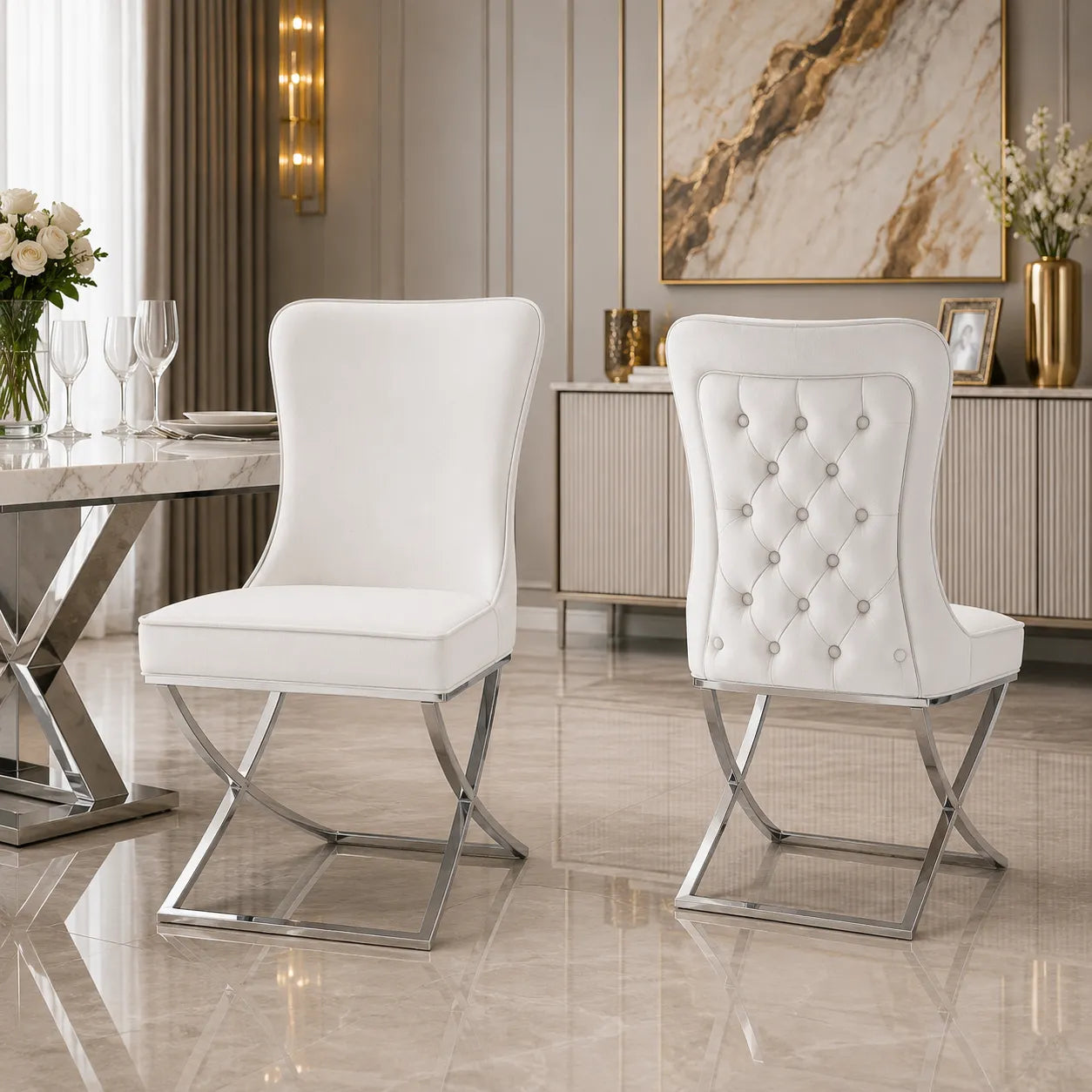 Chaise capitonnée argent ENZO (Lot de 2)