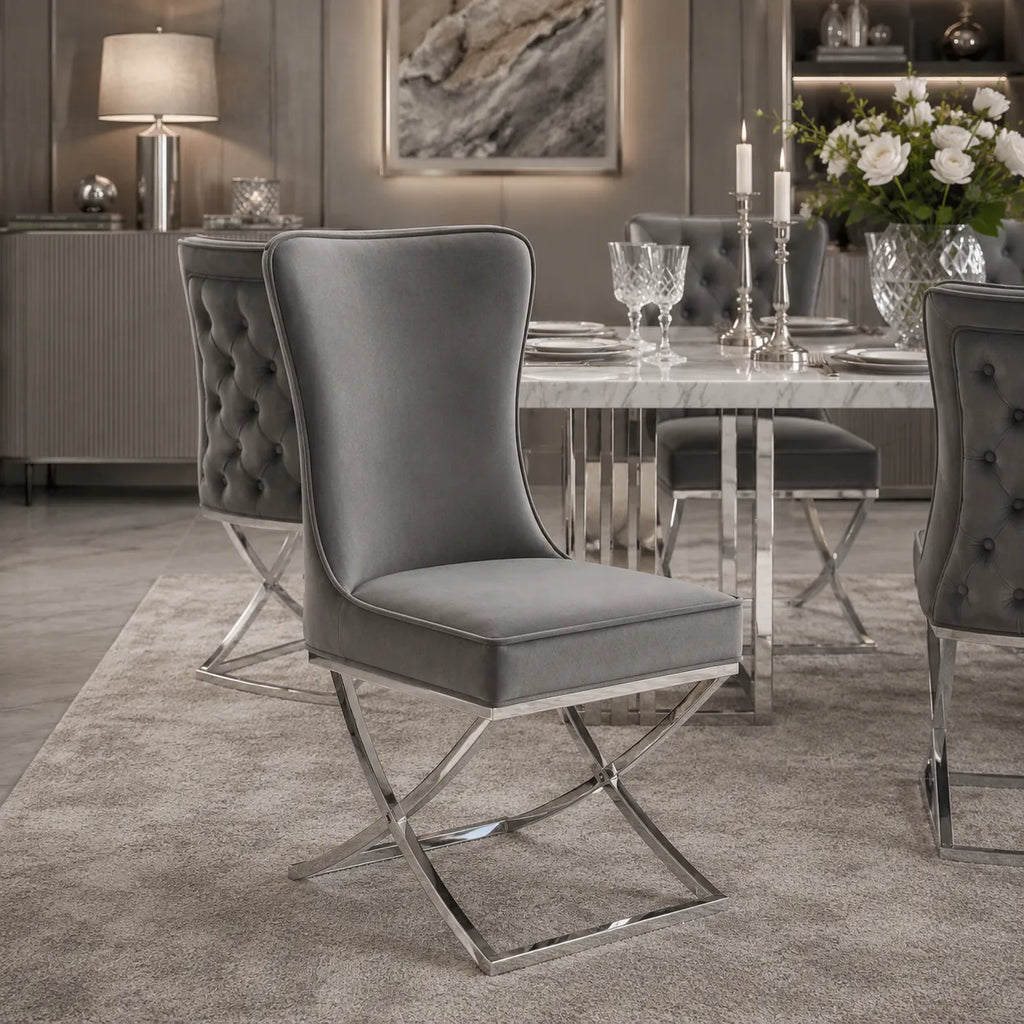 Chaise capitonnée argent ENZO (Lot de 2)