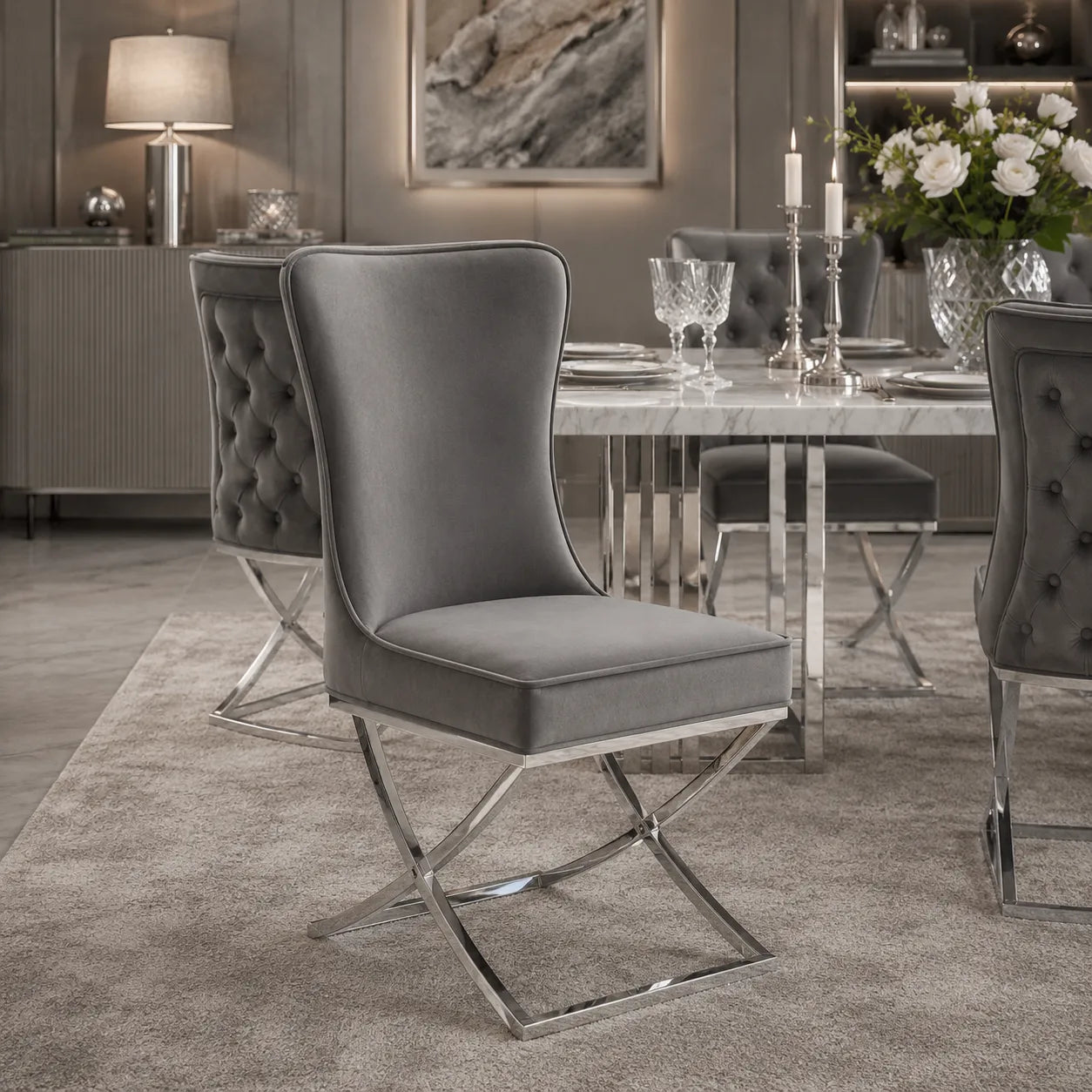 Lot De 4 Chaises Gabrielle Chrome Velours