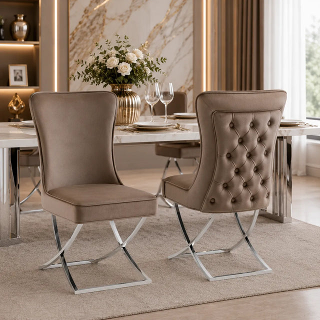 Chaise capitonnée argent ENZO (Lot de 2)
