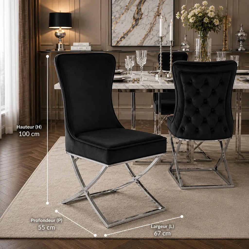 Chaise capitonnée argent ENZO (Lot de 2)