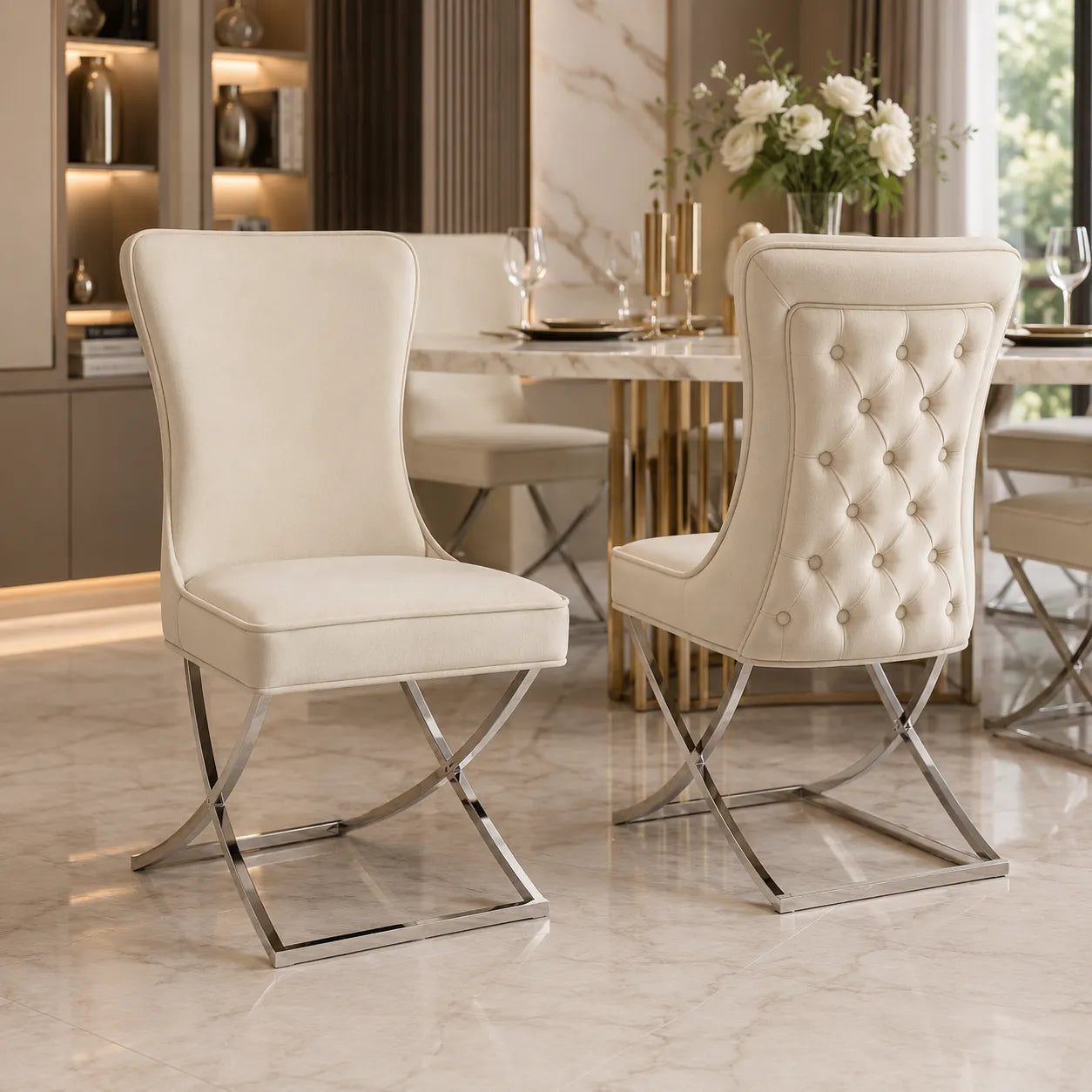 Chaise capitonnée argent ENZO (Lot de 2)