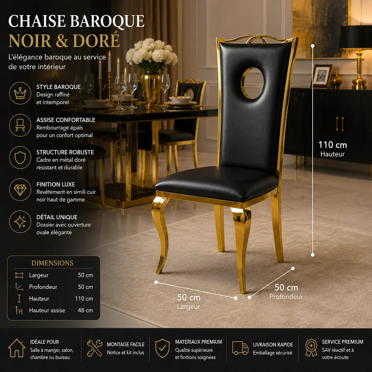 Chaises Royal Pieds Dore