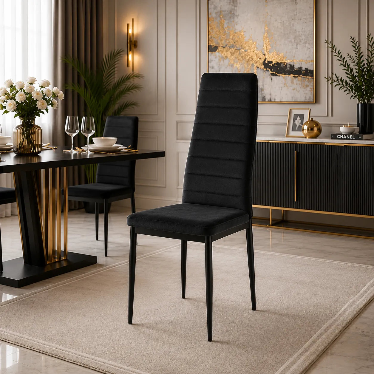 Chaises Tolia Velours Pieds Noir