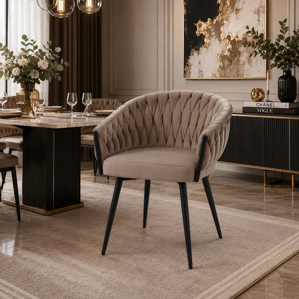  Chaises Tressee Velours Pied Metal Noir