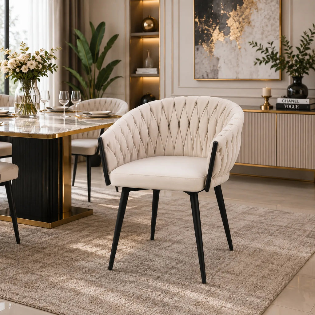  Chaises Tressee Velours Pied Metal Noir
