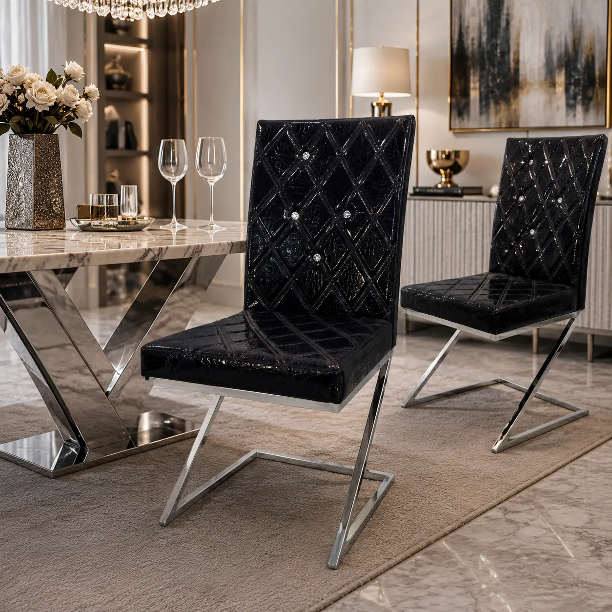 Chaises chromé croco  AVA 4 chaises