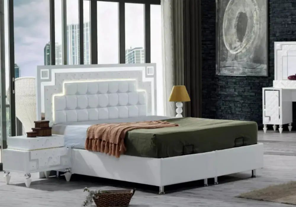 Chambre complète Cristal avec sommier(Blanc) Swedzo-Meuble