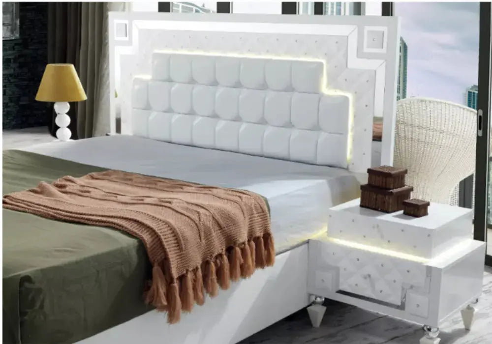 Chambre complète Cristal avec sommier(Blanc) Swedzo-Meuble