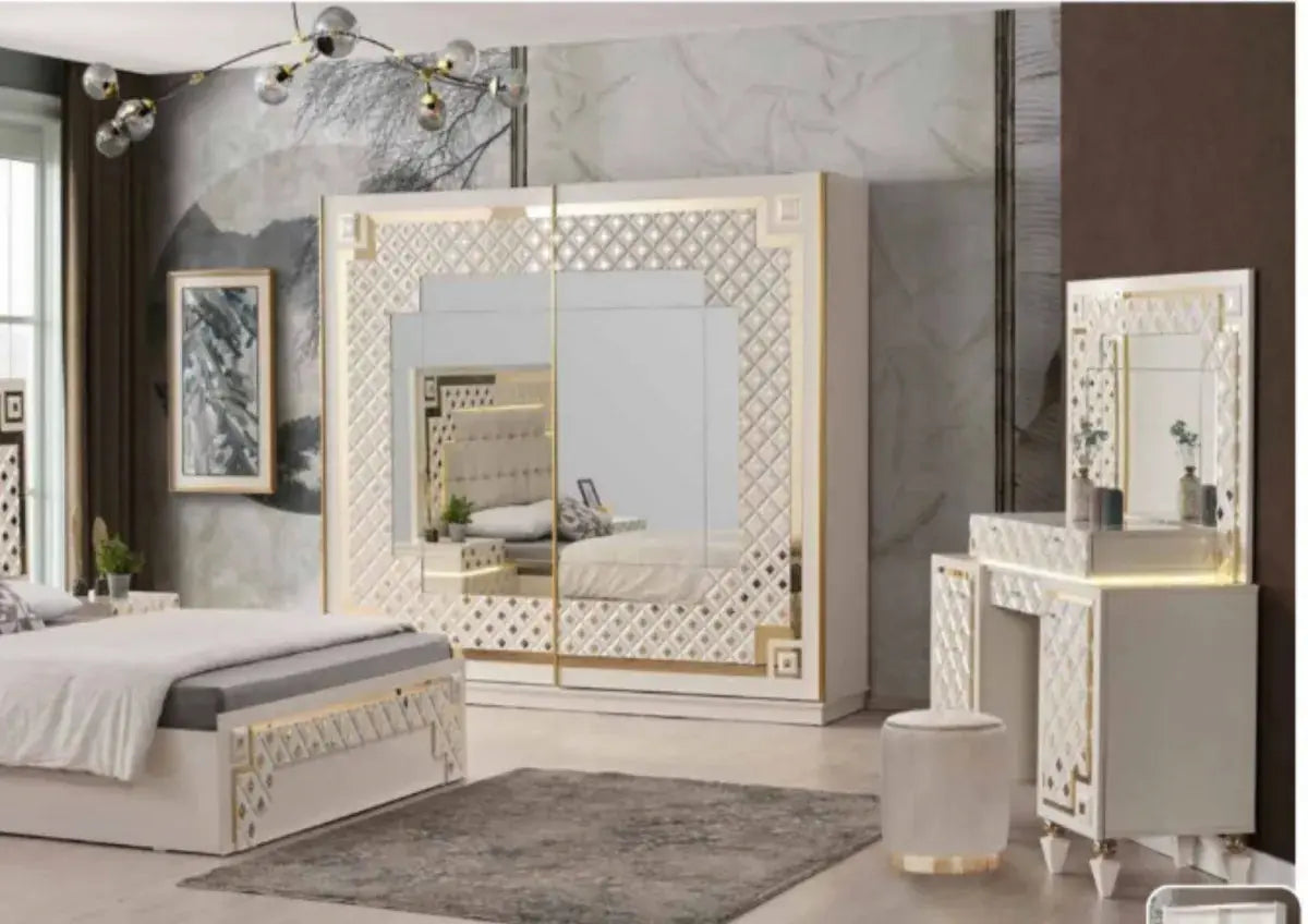 Chambre complète Cristal avec sommier(Dorée) Swedzo-Meuble