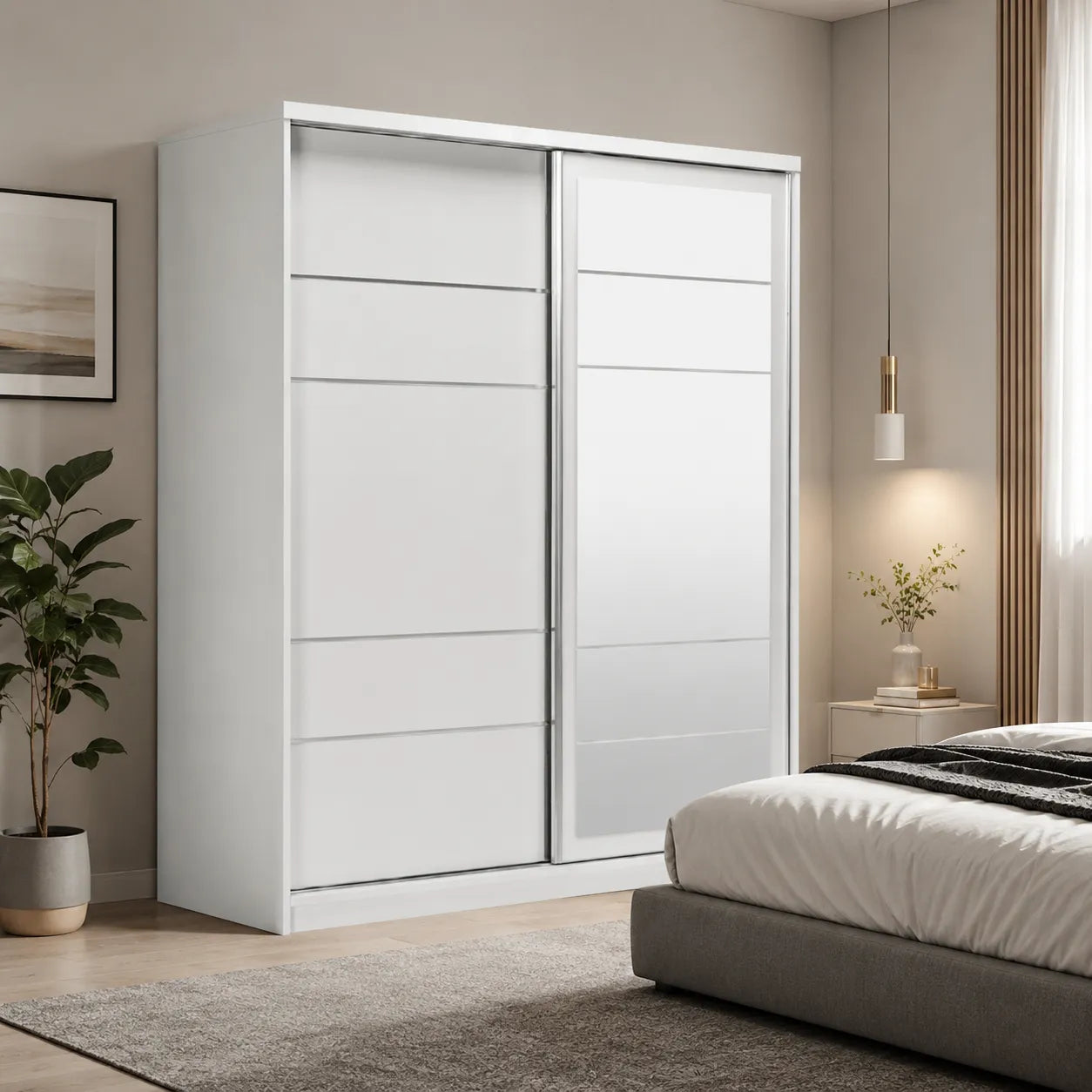Armoire Penderie de Chambre Girona - 2 Portes Coulissantes avec Miroir - 160 / 180 cm