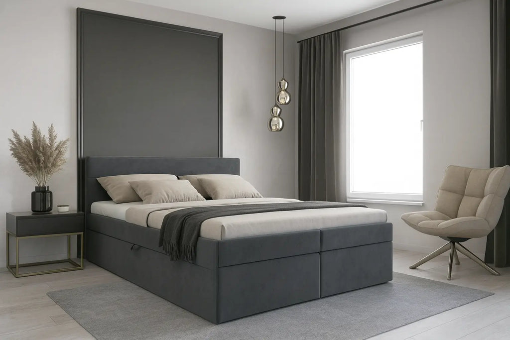 140x200 Lit avec coffre avec matelas 20+5 cm Swedzo-Meuble