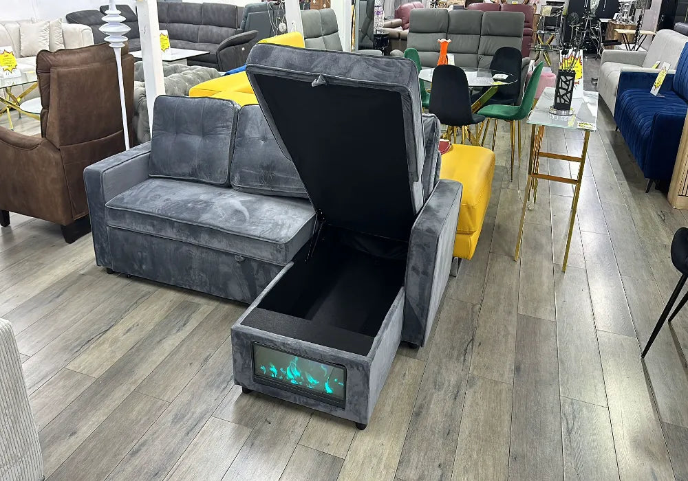 Cheminée canapé d’angle convertible avec rangement