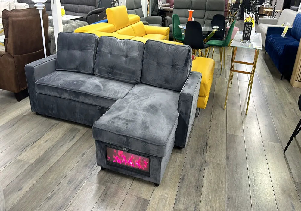 Cheminée canapé d’angle convertible avec rangement