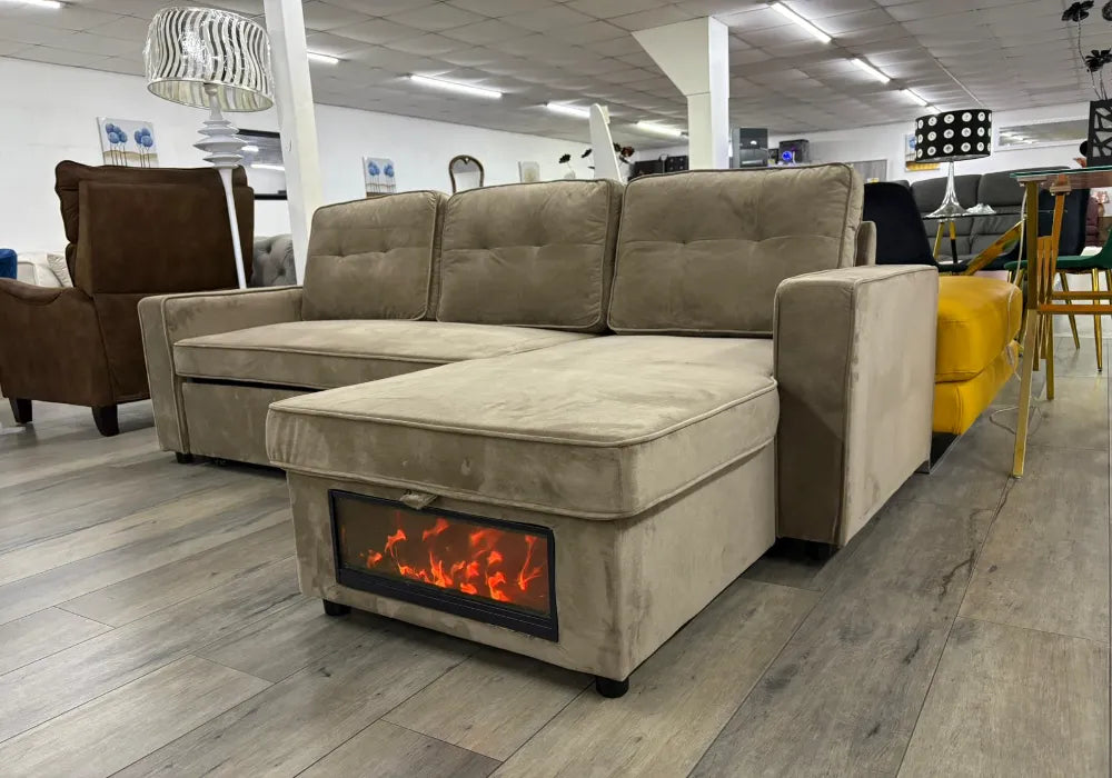 Cheminée canapé d’angle convertible avec rangement