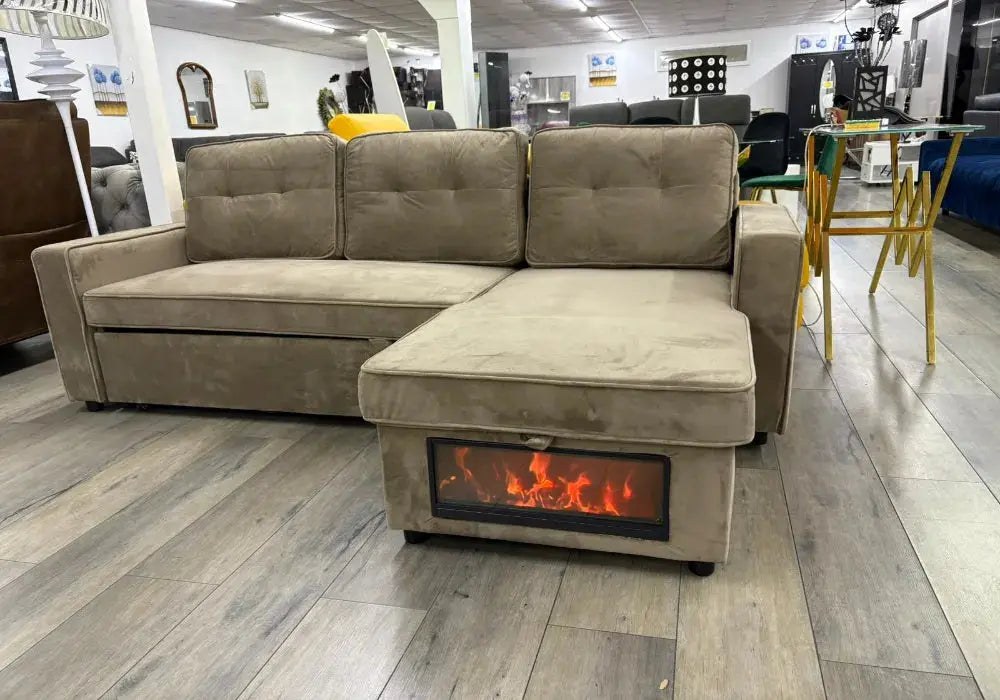 Cheminée canapé d’angle convertible avec rangement Swedzo-Meuble