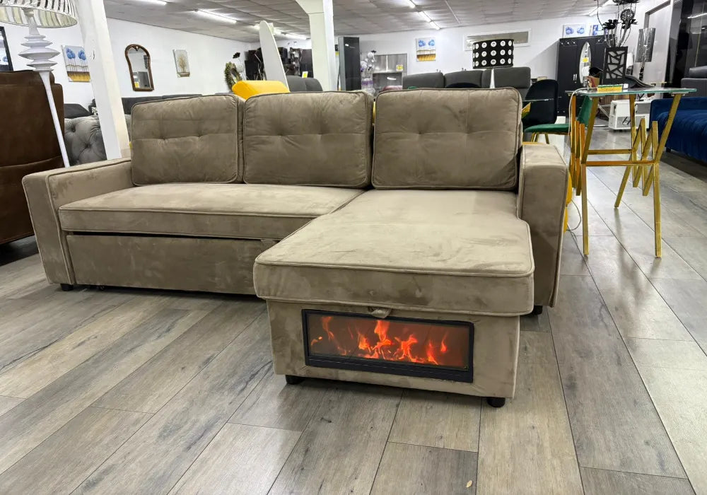 Cheminée canapé d’angle convertible avec rangement