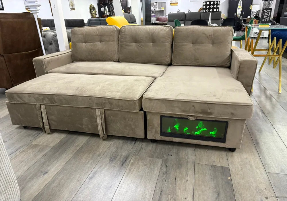 Cheminée canapé d’angle convertible avec rangement