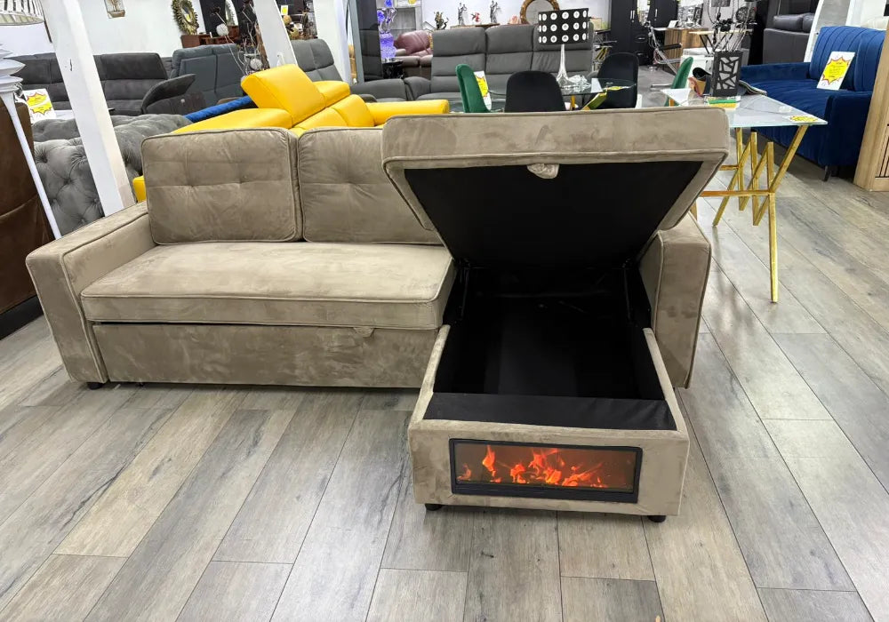 Cheminée canapé d’angle convertible avec rangement