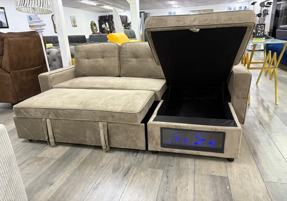 Cheminée canapé d’angle convertible avec rangement