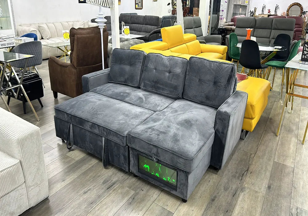 Cheminée canapé d’angle convertible avec rangement