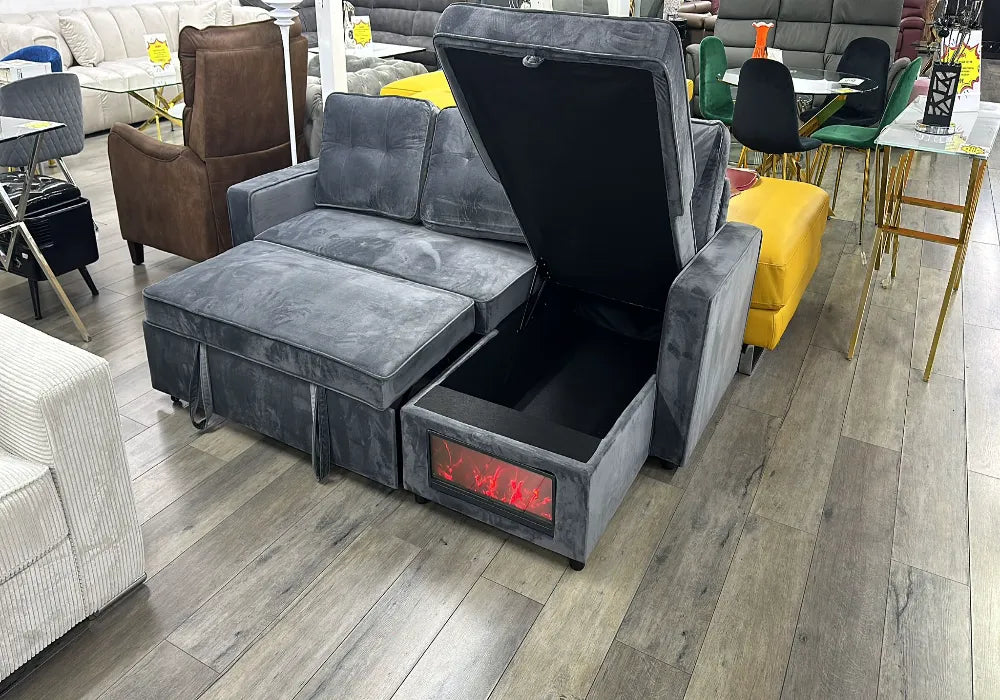 Cheminée canapé d’angle convertible avec rangement