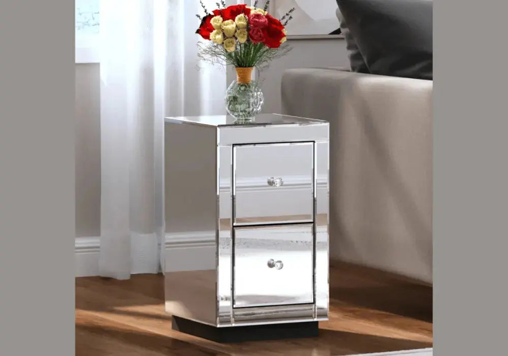 Chevet 2 Tiroirs Miroir Candelle Swedzo-Meuble