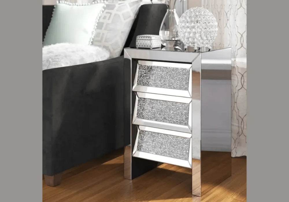 Chevet 3 Tiroirs Miroir et Diamond
