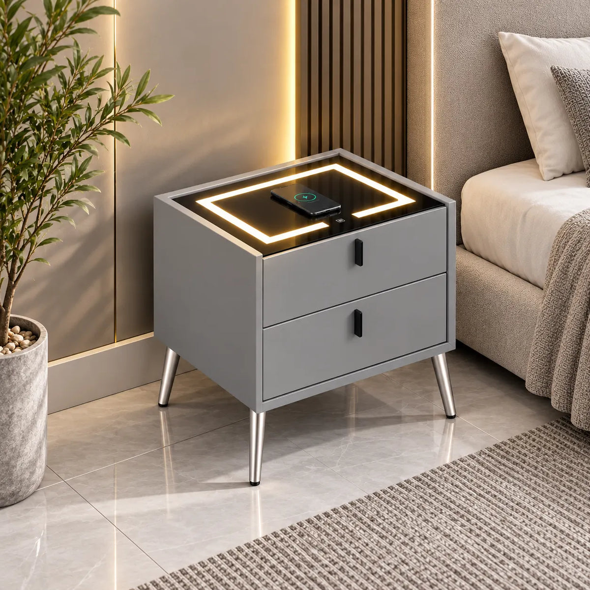 Chevet Led Chargeur Induction Velours
