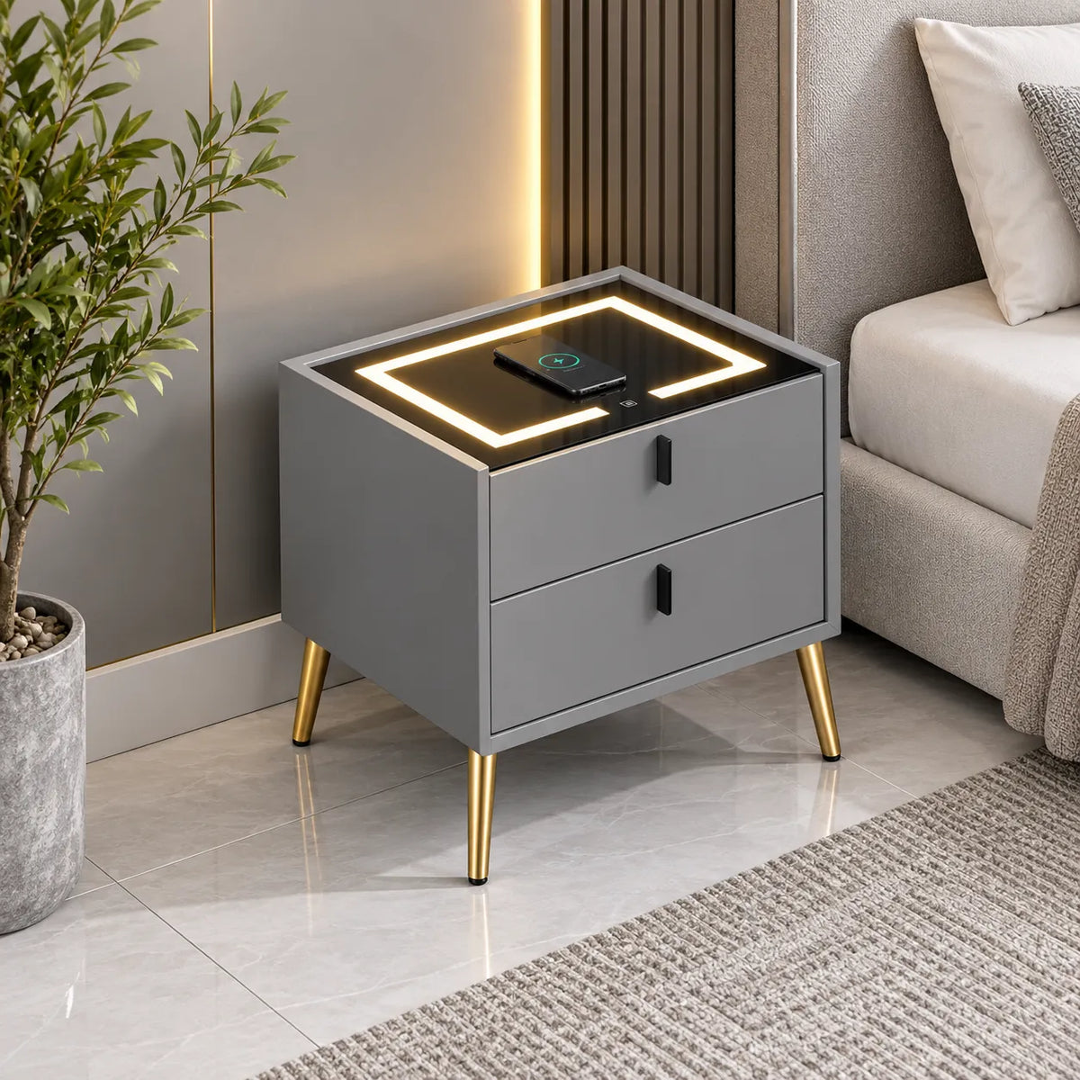 Chevet Led Chargeur Induction Velours