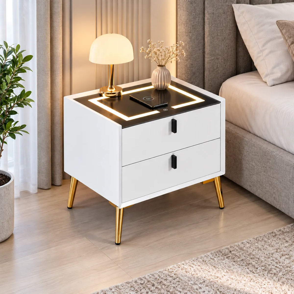 Chevet Led Chargeur Induction Velours