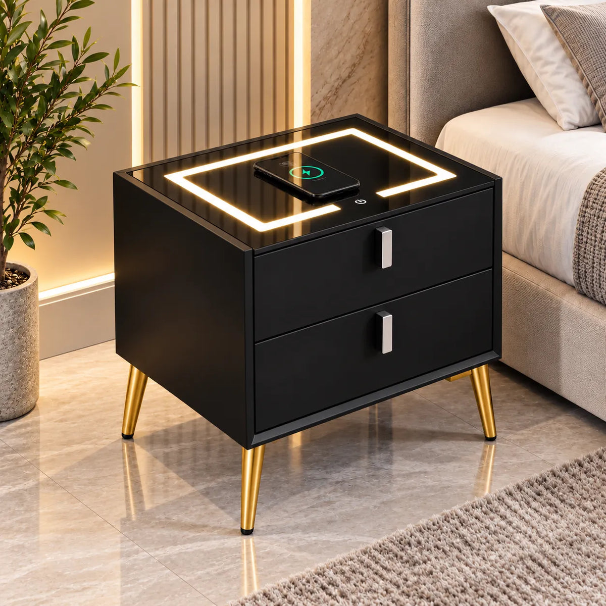Chevet Led Chargeur Induction Velours